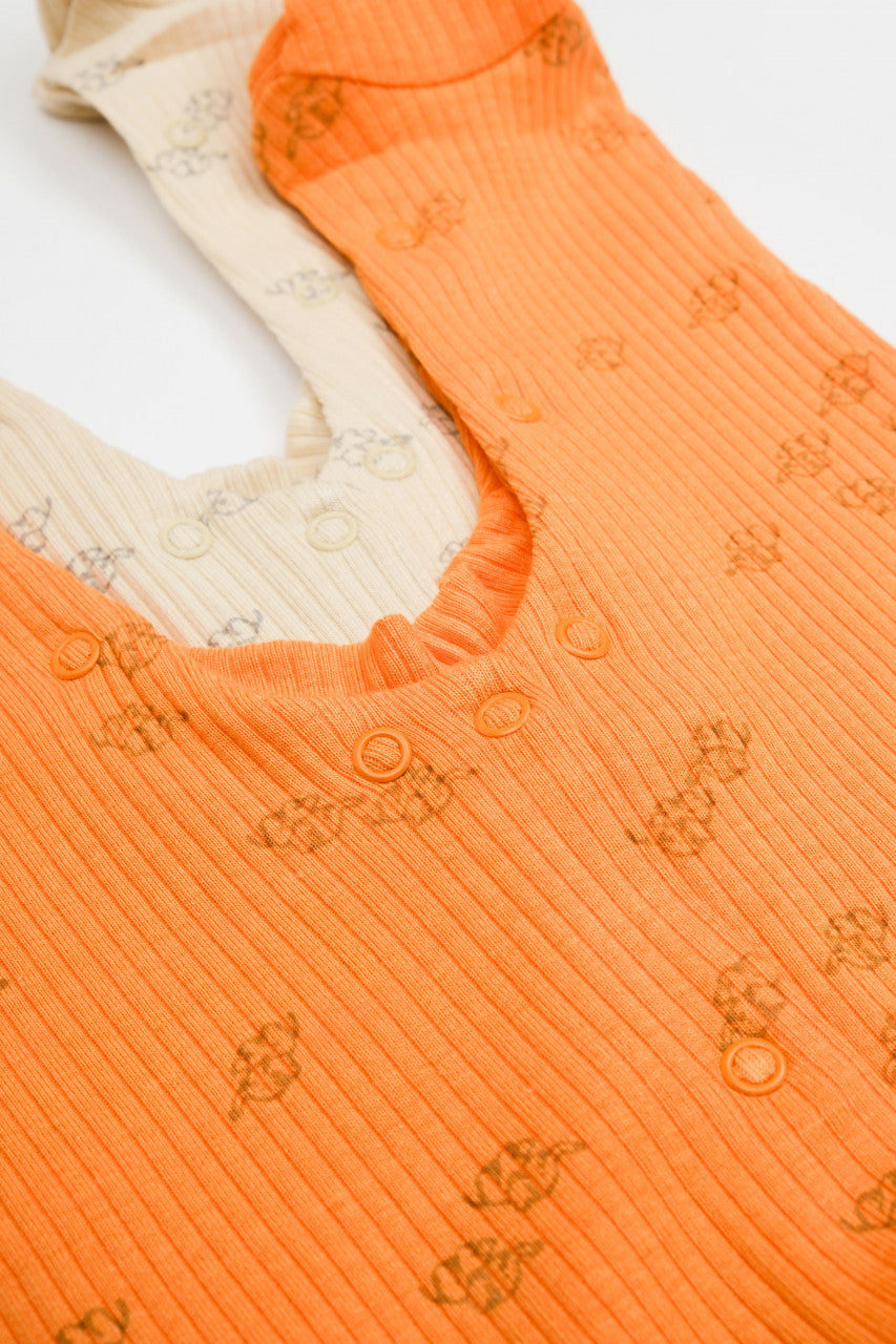 Set 2 salopete lungi Printed, BabyCosy, 50% modal+50% bumbac, Ecru/Lavanda